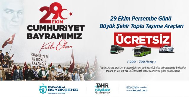 Kocaeli’de 29 Ekim’de toplu ulaşım ücretsiz